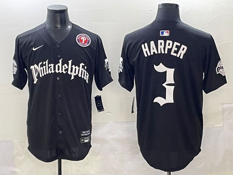 Men 2025 Philadelphia Phillies #3 Harper Black Five generations Joint Name Nike MLB Jersey style 6->philadelphia phillies->MLB Jersey